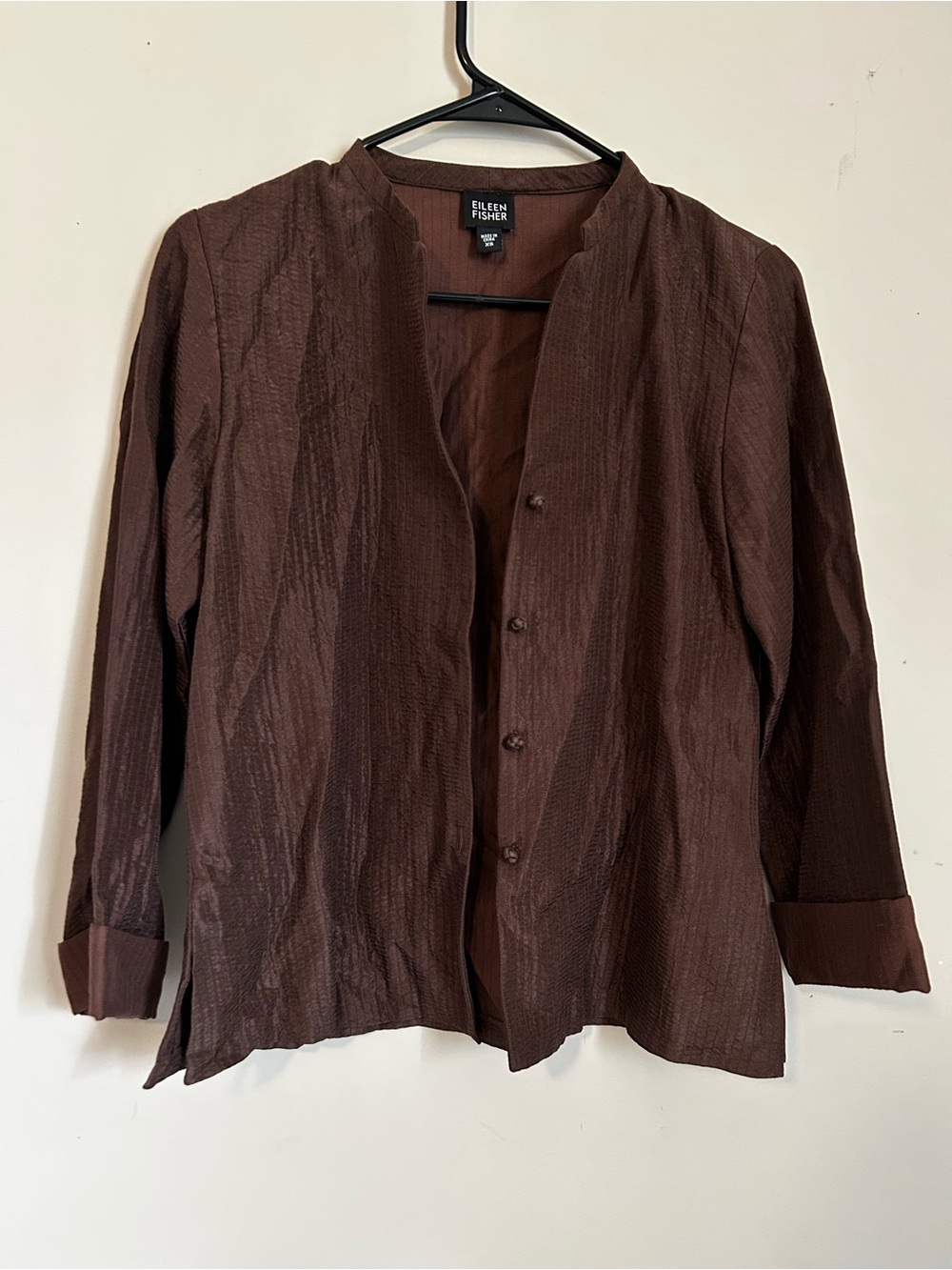 Eileen Fisher Silk Brown Textured Button-Front Jacket